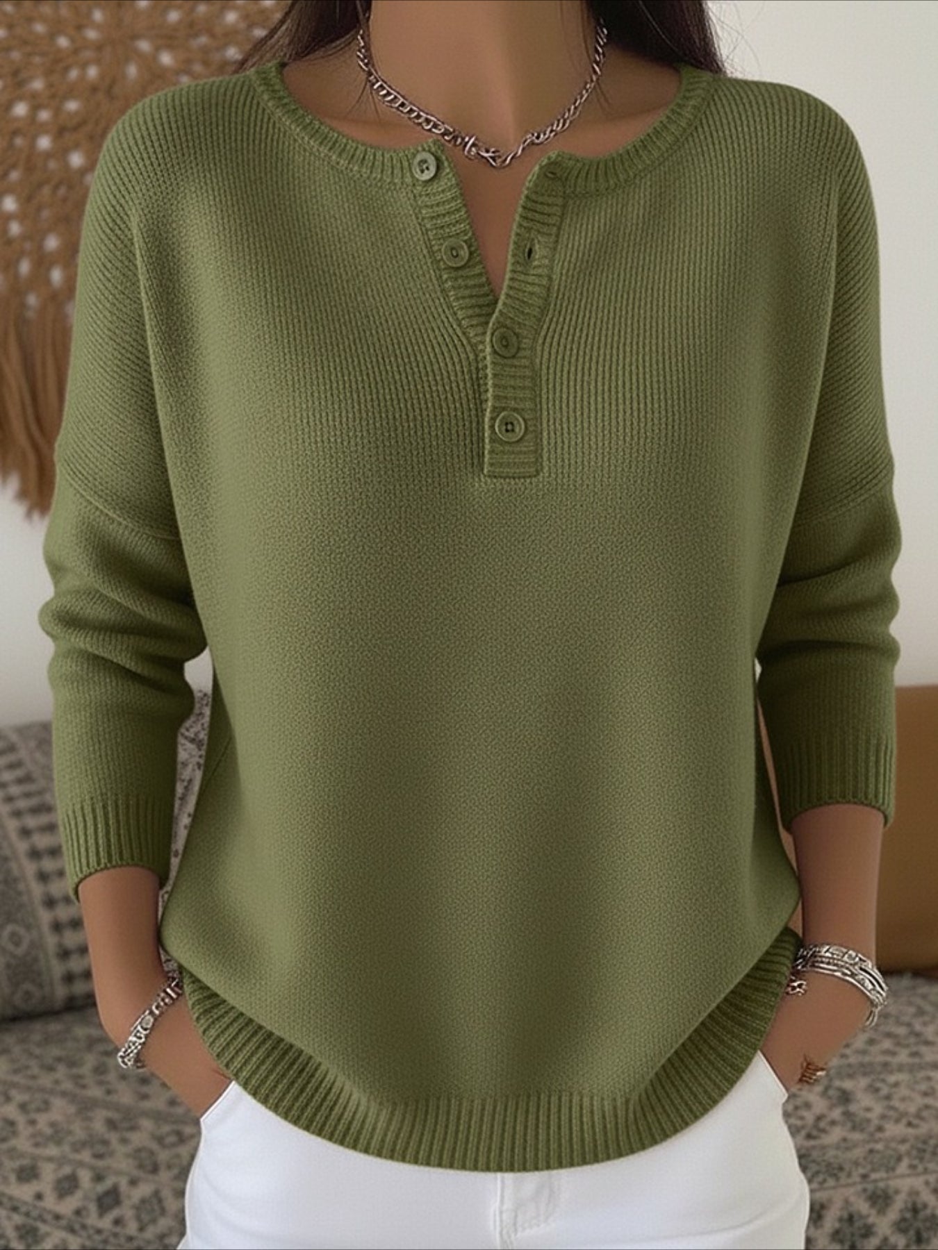 Casual Plain Crew Neck Sweater