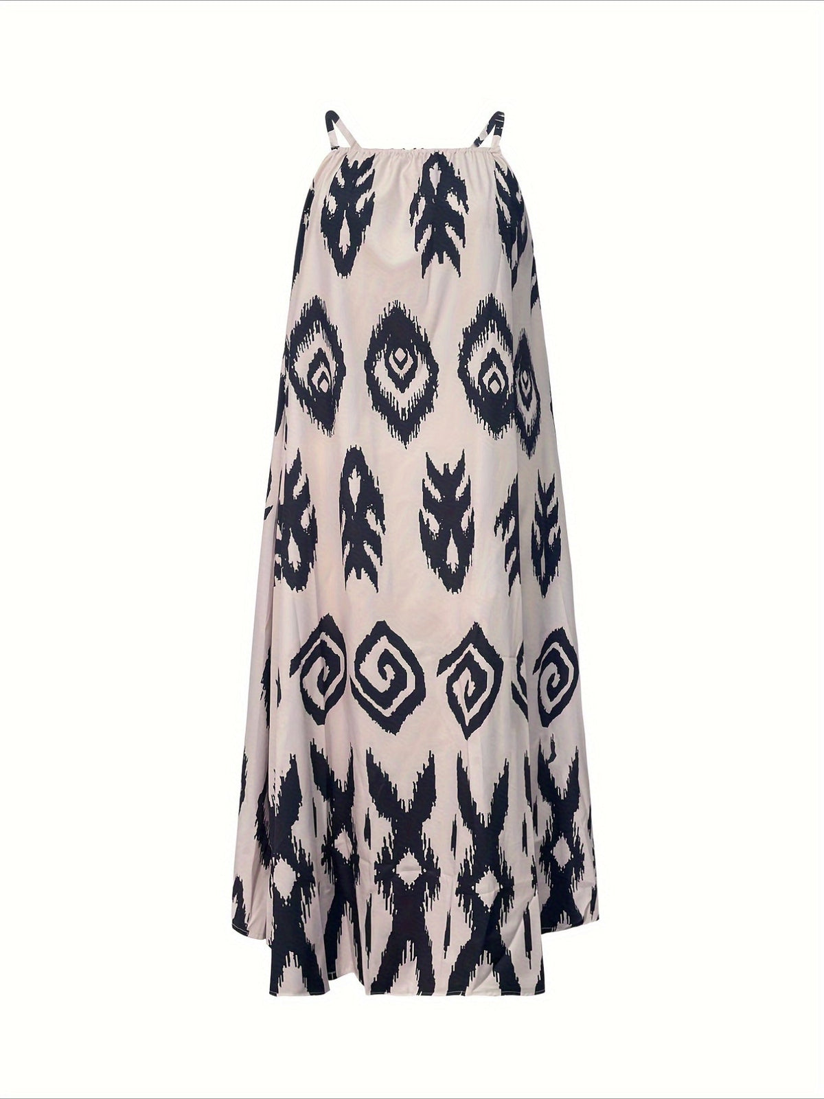 Ethnic Geo Print Cami Dress, Boho Loose Long Length Spaghetti Strap Dress