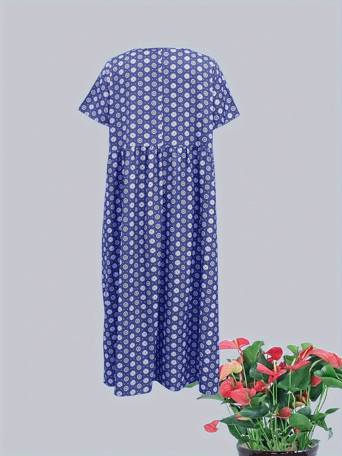 All Over Print Dress, Casual V Neck Short Sleeve Dress