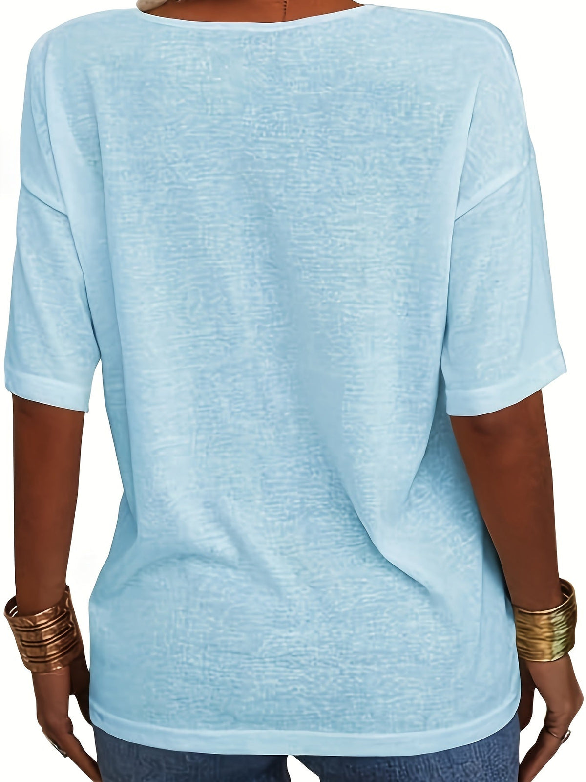 Solid Color V Neck T-shirt, Casual Short Sleeve T-Shirt