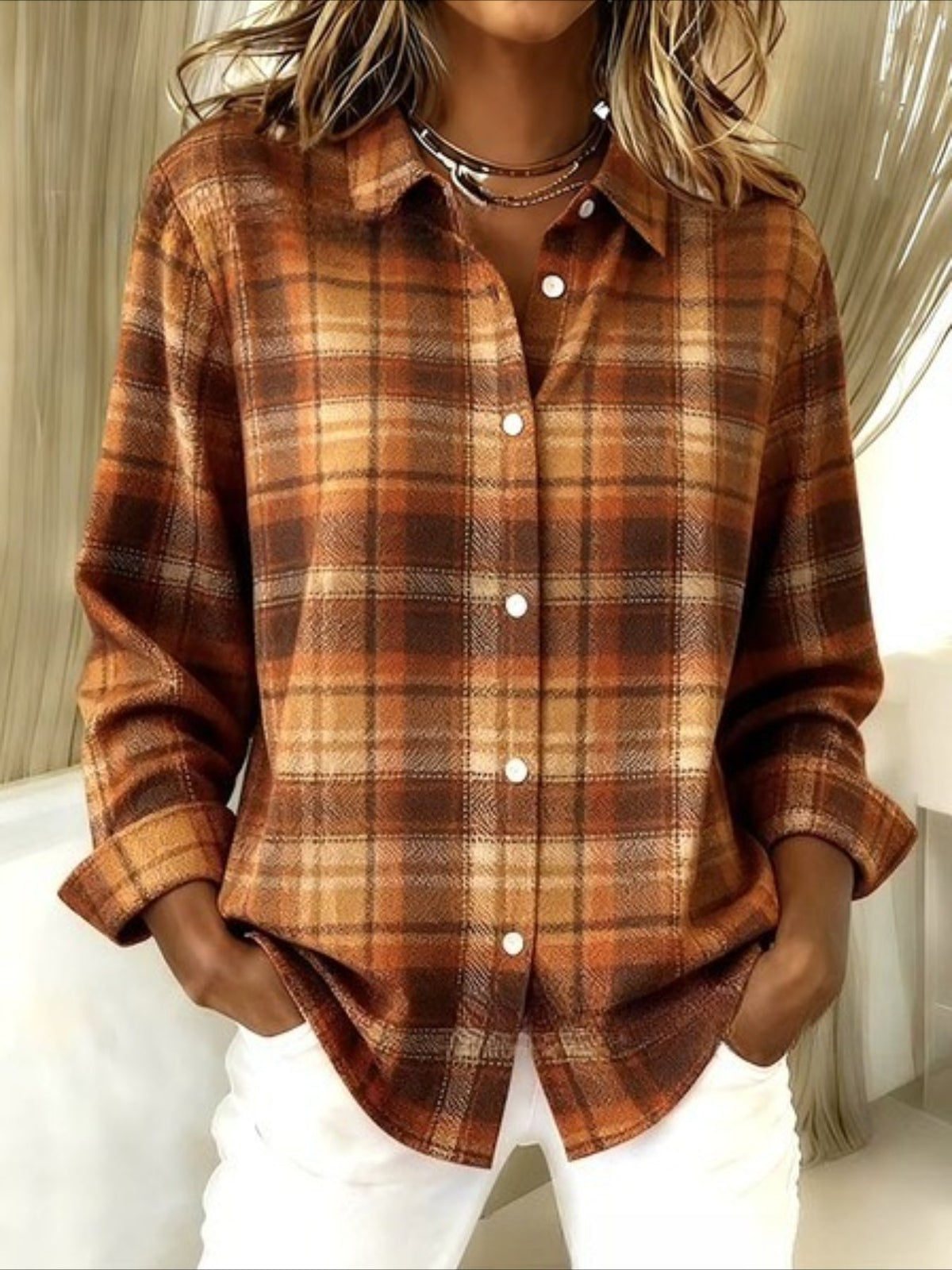 V Neck Long Sleeve Plain Regular Micro-Elasticity Regular Fit Shirt