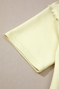 Yellow Cream Solid Color Exposed Seam Mock Neck Oversize Tee Casual Shorts 2pcs Outfit