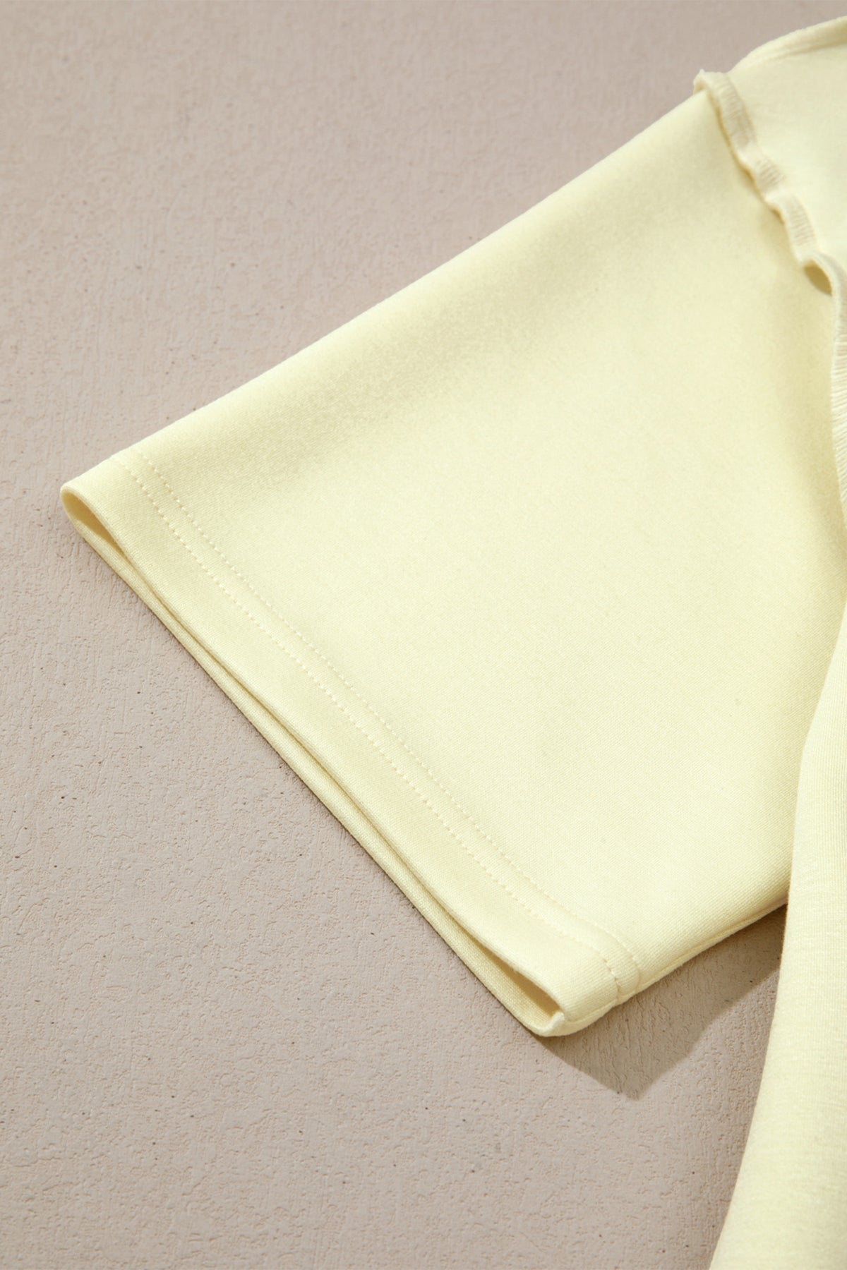 Yellow Cream Solid Color Exposed Seam Mock Neck Oversize Tee Casual Shorts 2pcs Outfit