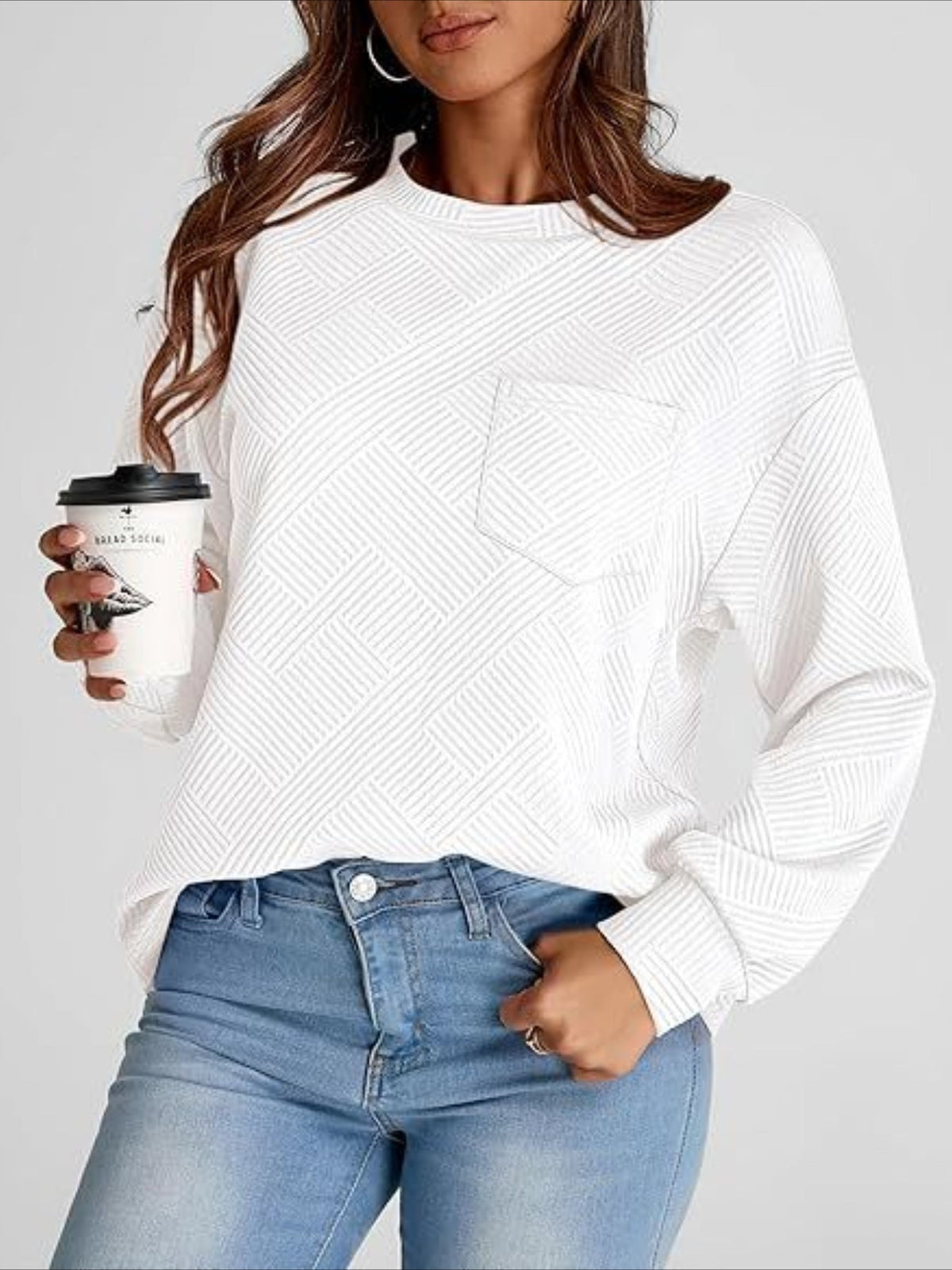 Textured Fabrics Long Sleeve Round Neck Sweatshirt