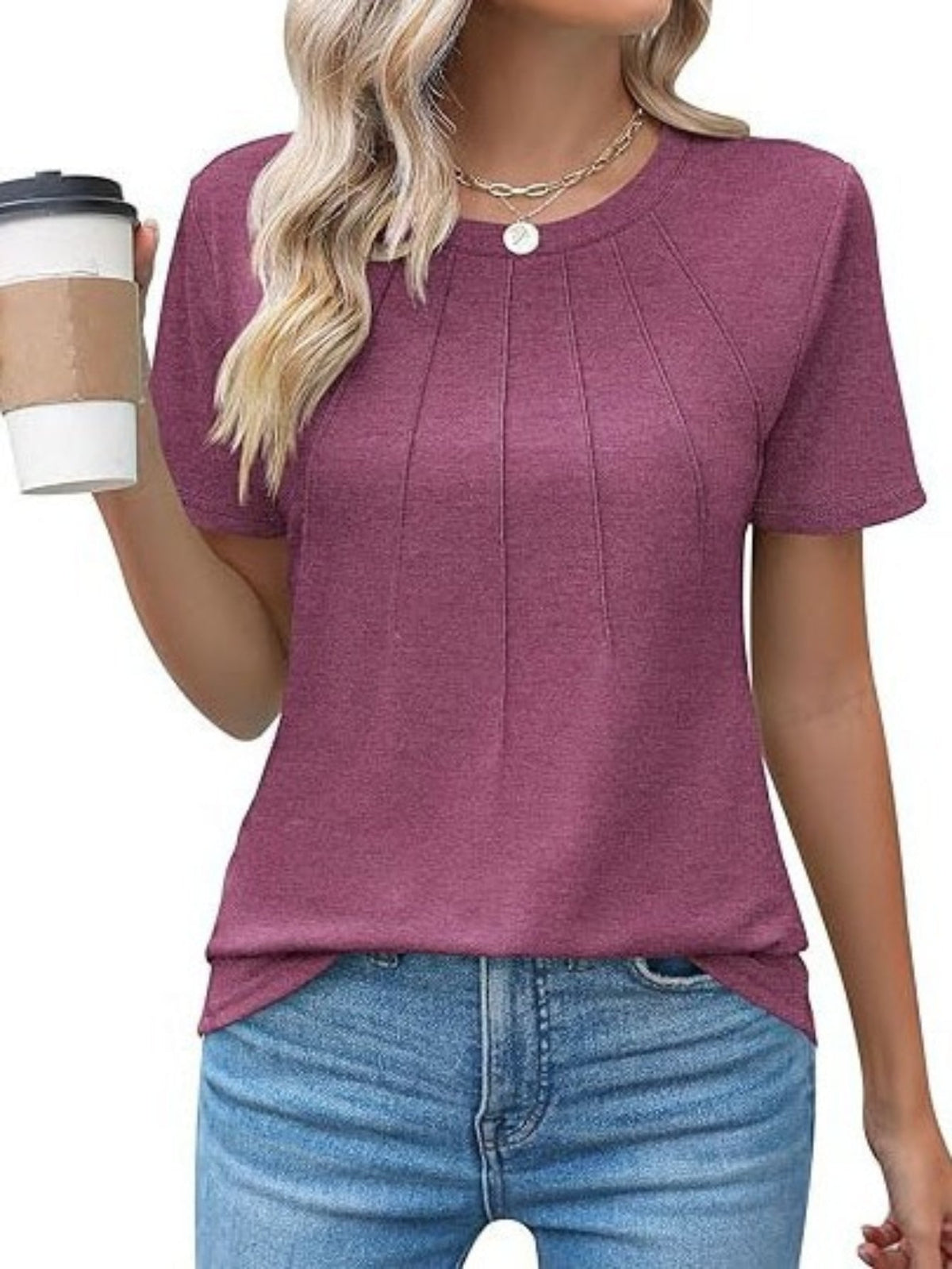 Women's Casual Short Sleeve T-Shirt - Solid Color Crew Neck Tee