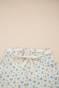 Beige Grommet Knot Waist Floral Barrel Leg Jeans
