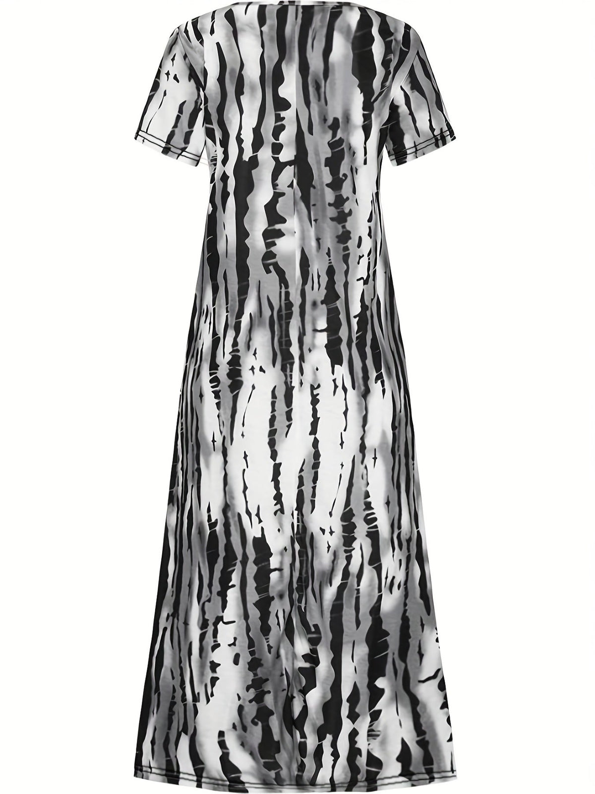 Tie Dye Striped Dress, Casual Crew Neck Short Sleeve Ankle Dress