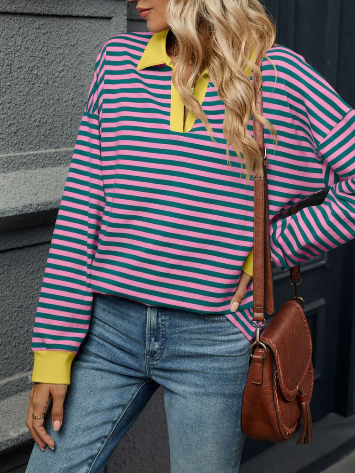 Patchwork Striped Long Sleeve T Shirt