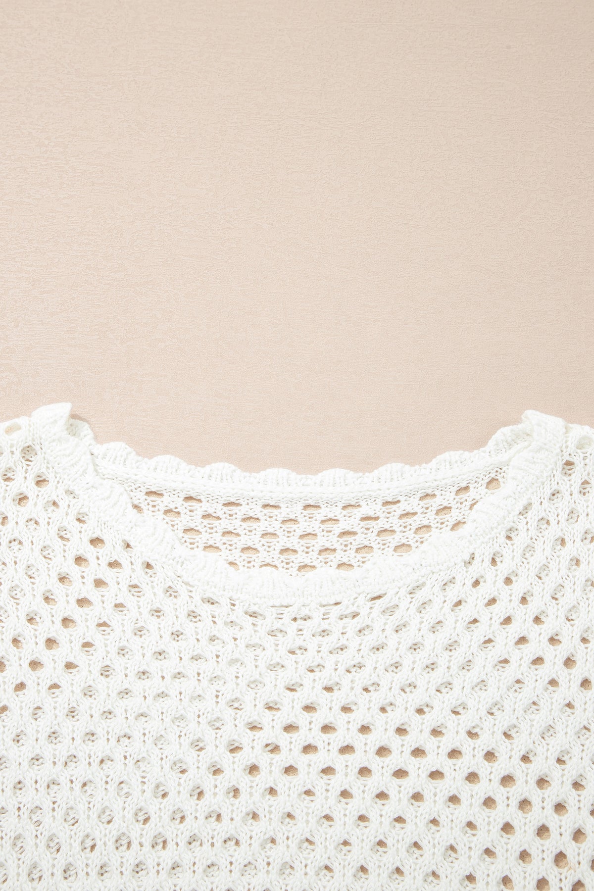 White Scalloped Trim Hollow Out Knit Long Sleeve Top
