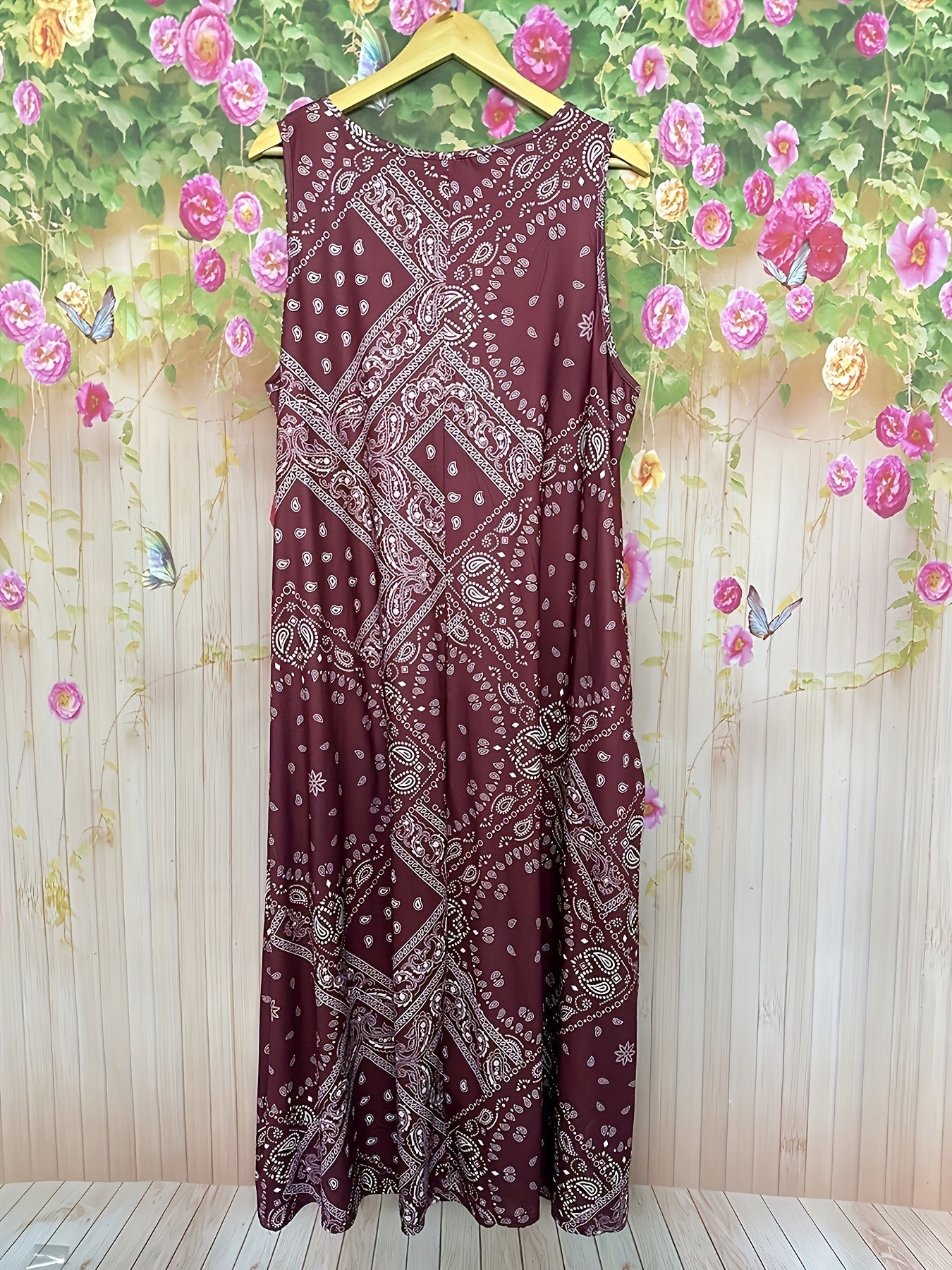 Geometric Print Sleeveless Midi Dress