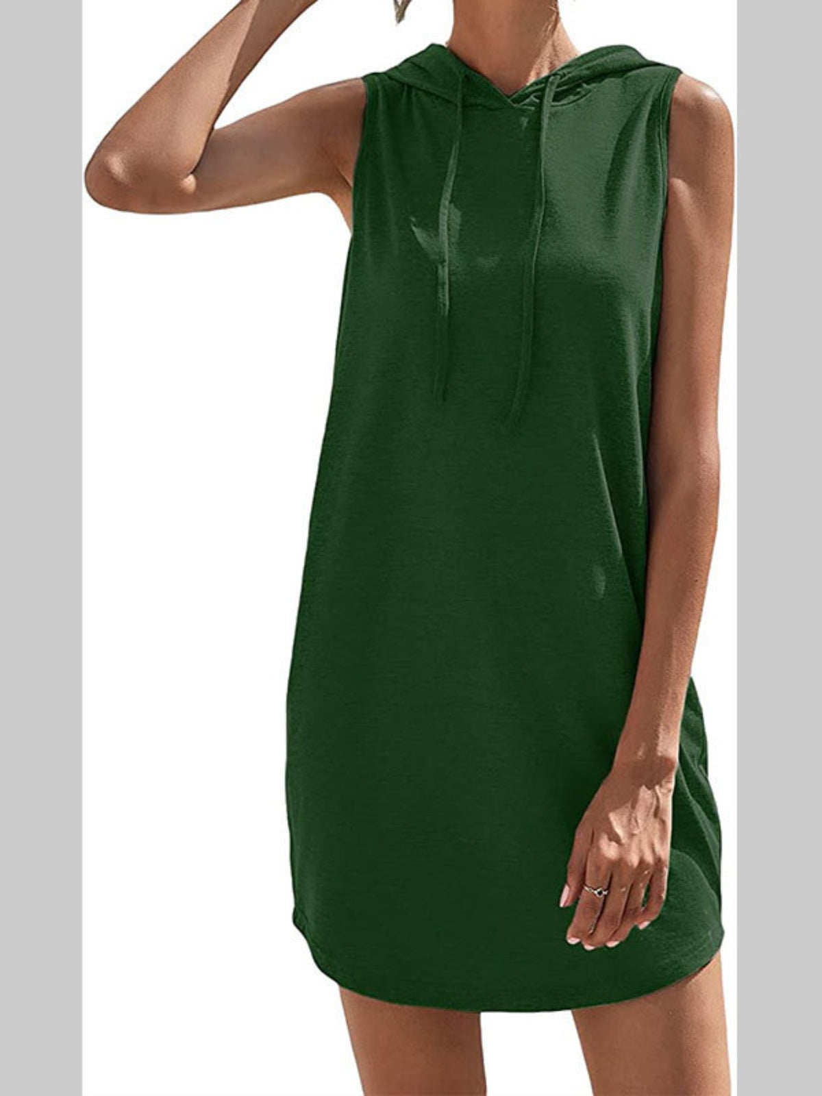 Drawstring Sleeveless Hooded Dress, Casual Dress