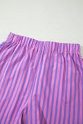 Rose Stripe Elastic Waist Ruffle Trim Casual Shorts