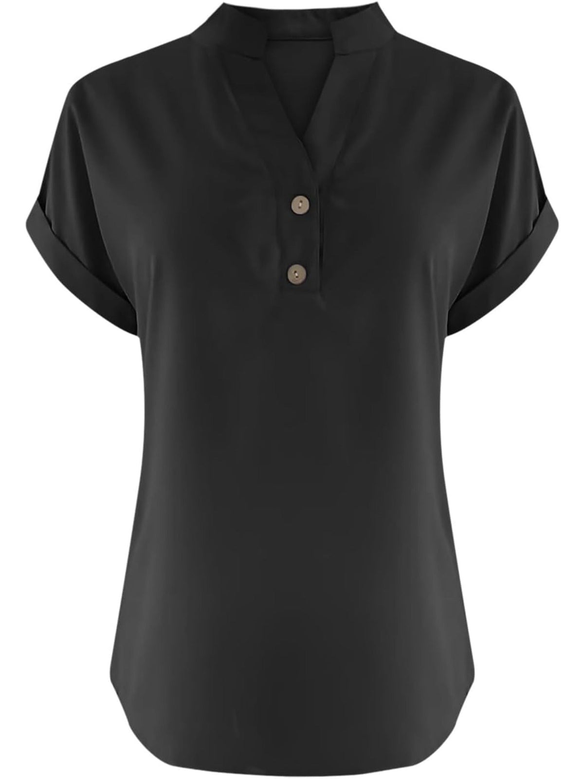 Solid Color V Neck Short Sleeve Button Down T Shirts