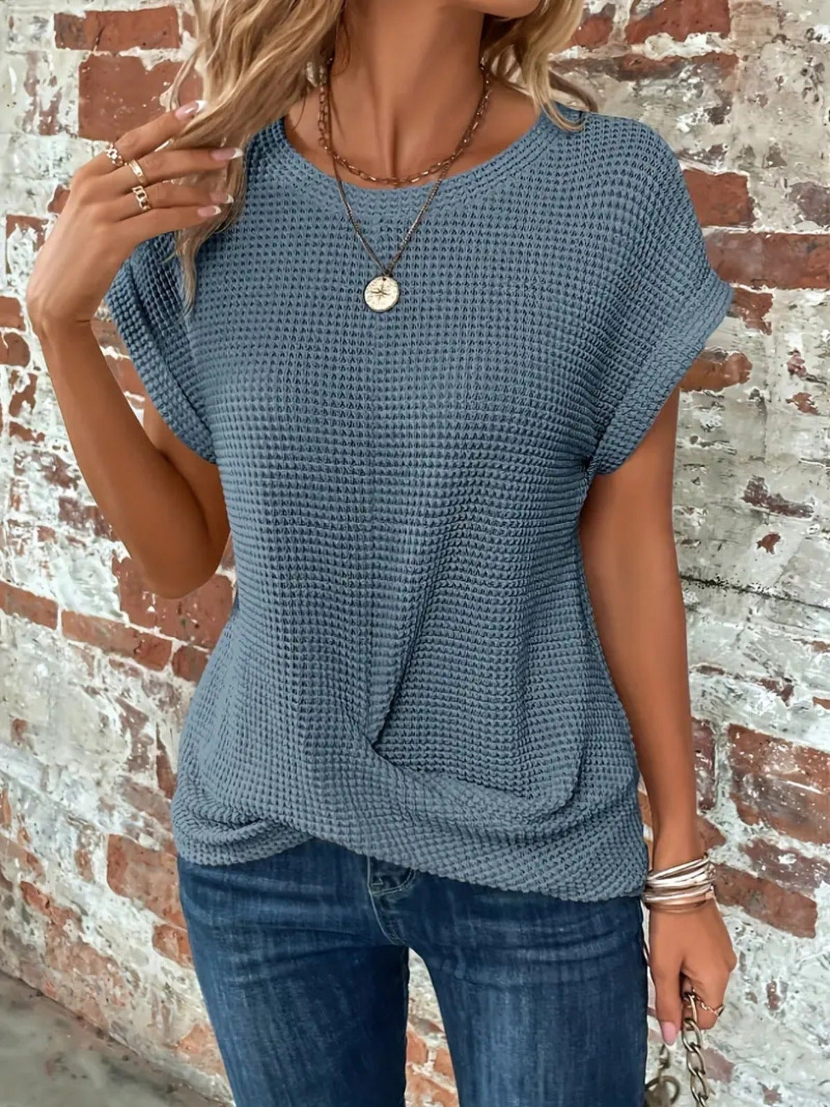 Twist Hem Crew Neck T-Shirt, Casual Short Sleeve T-Shirt