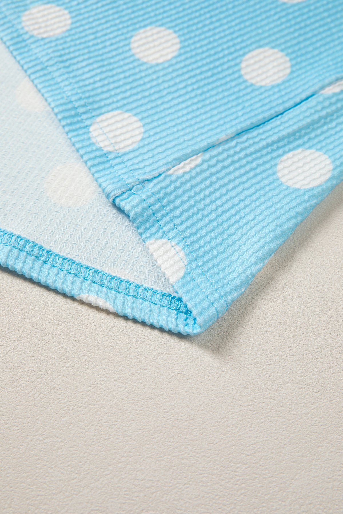 Sky Blue Polka Dot Patch Pocket Twisted Ribbed Top