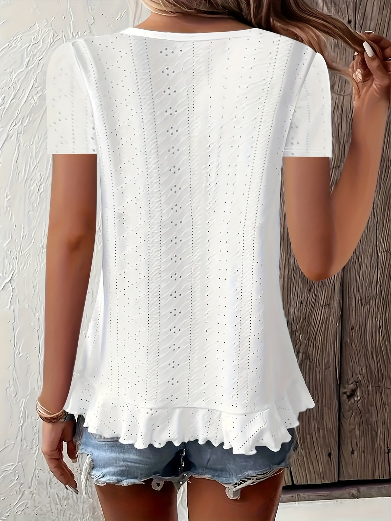 Asymmetrical Ruffle Hem Short Sleeve Round Neck T-Shirt