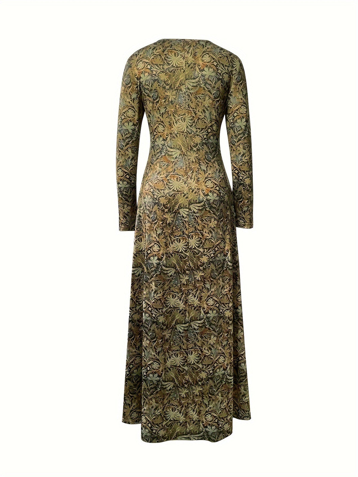 Chic Floral Print Maxi Dress - Stylish Crew Neck Long Sleeve - Comfortable Casual Wear