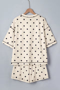 White Polka Dot Short Sleeve Loose Top Drawstring Shorts Set