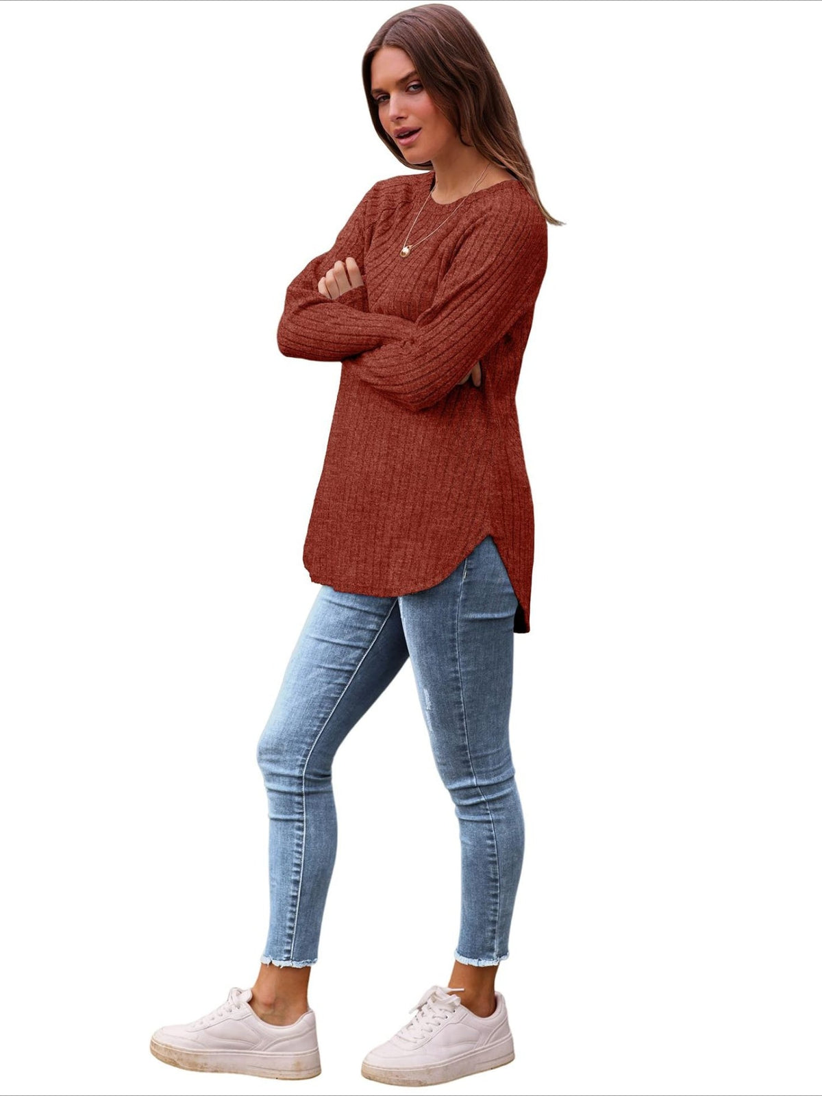 Soft Round Neck Pullover Long Sleeve Sweater
