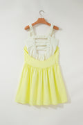 Yellow Cream Faux Two Piece Gingham Contrast Patchwork Loose Mini Dress