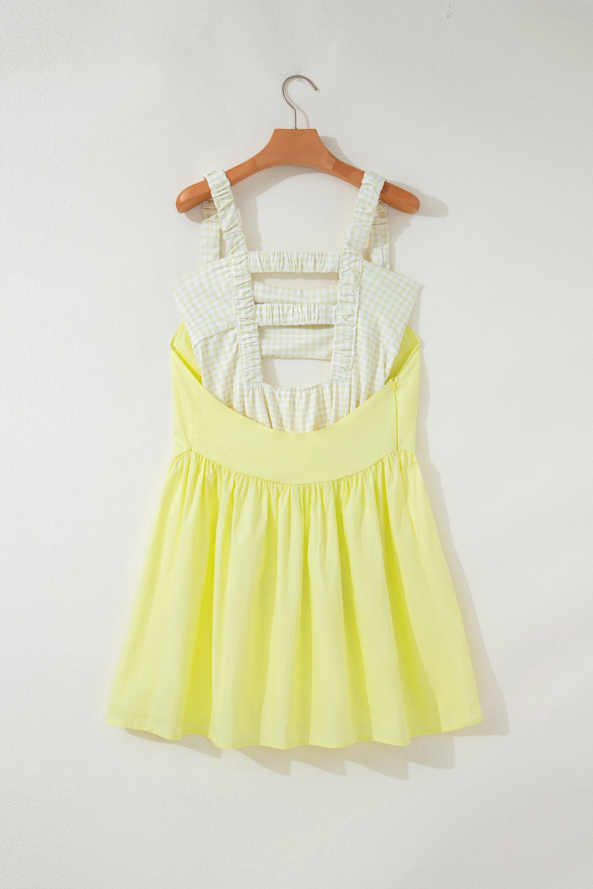 Yellow Cream Faux Two Piece Gingham Contrast Patchwork Loose Mini Dress