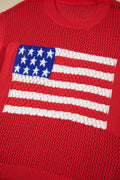 Fiery Red Flag Graphic Short Sleeve Sweater Top