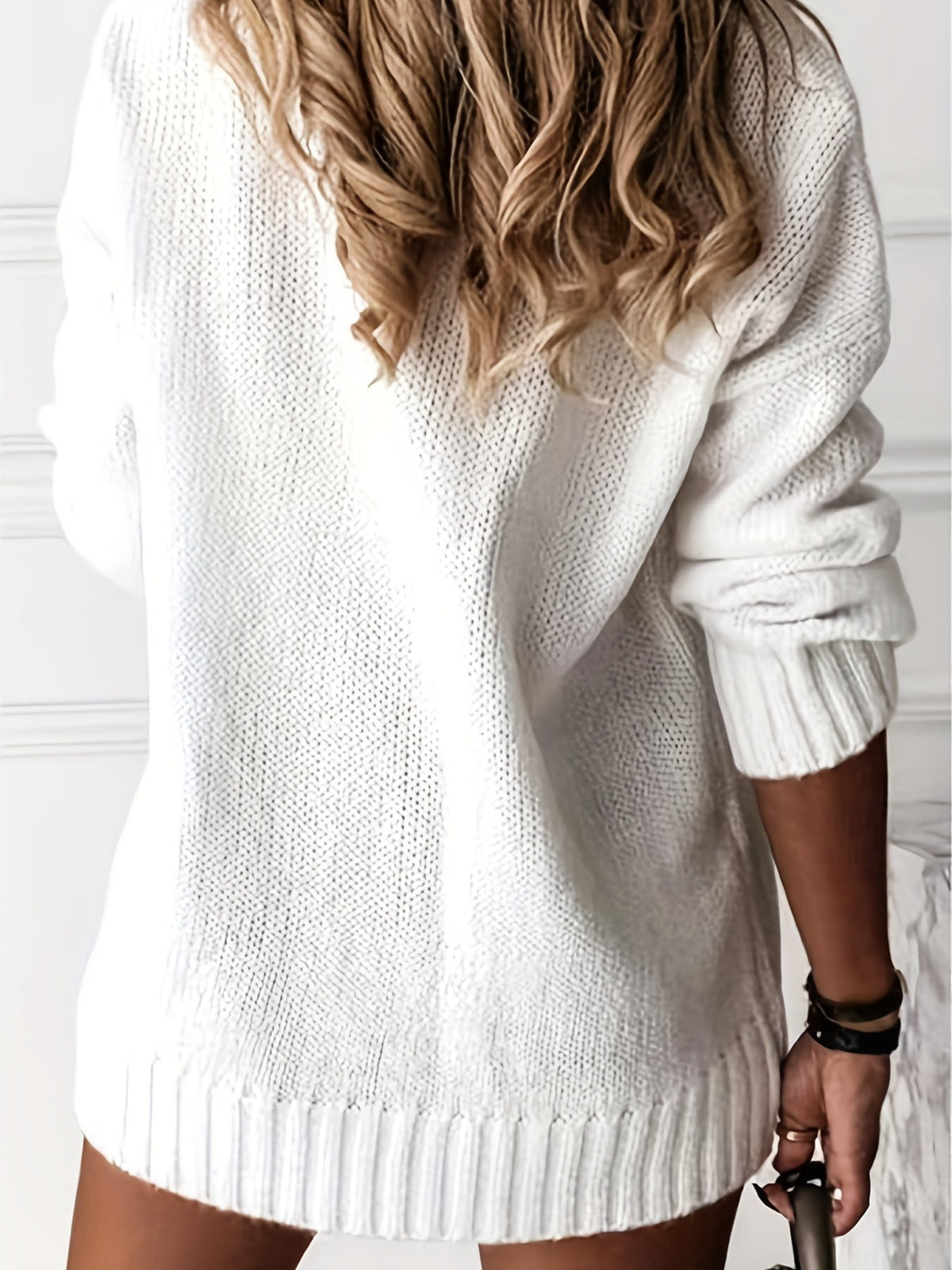 Solid Simple Knit Sweater, Casual V Neck Long Sleeve Sweater