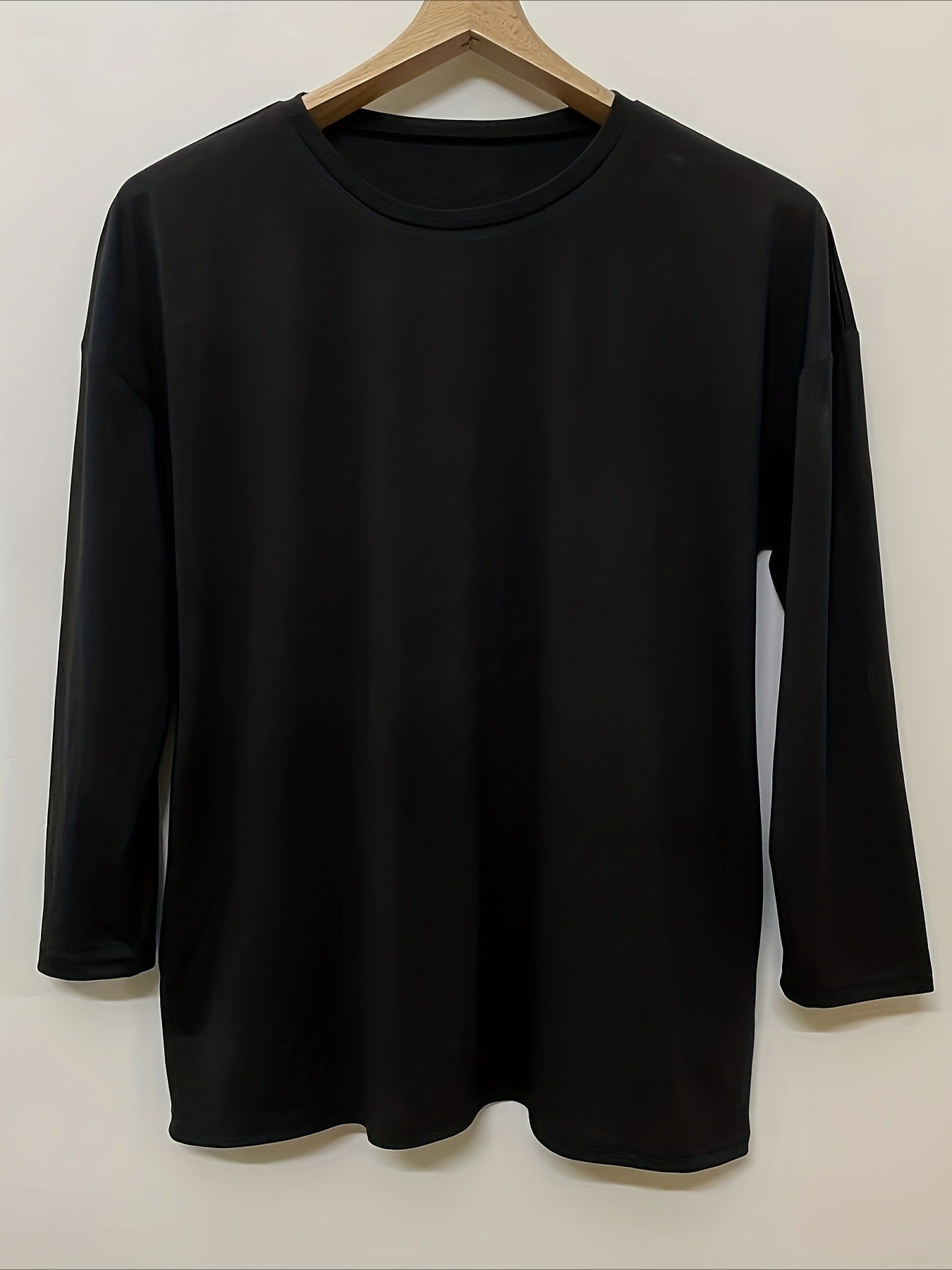 Solid Color Pocket Long Sleeve Crew Neck Top
