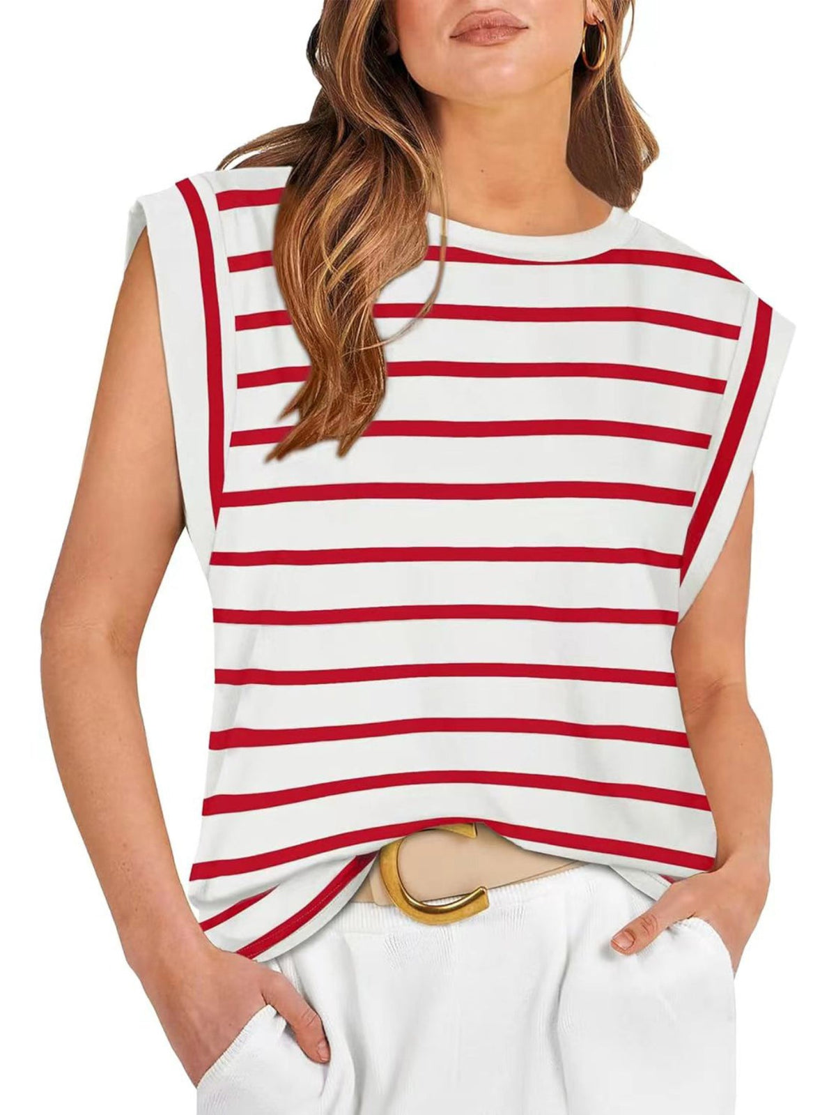 Women's Casual Cap Sleeve T-Shirt- Solid Color Crew Neck Tee for Comfortable Everyday Wear
