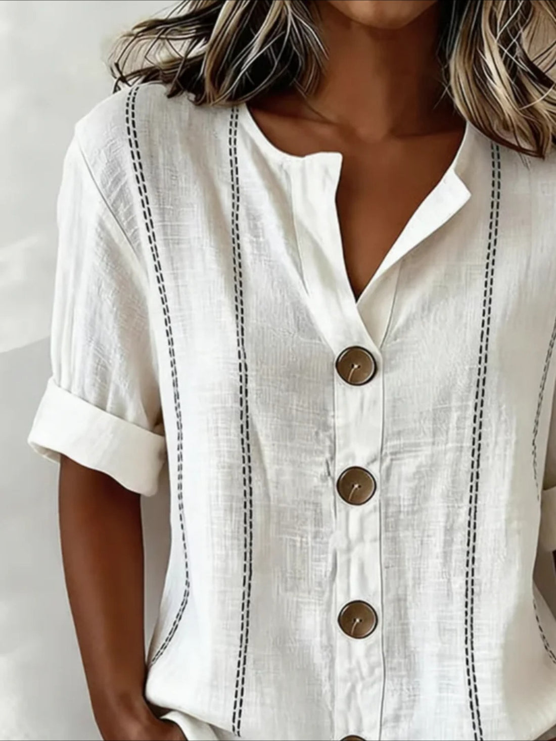 Strip Loose Stand Collar Simple Linen Blend Long Sleeve Shirt