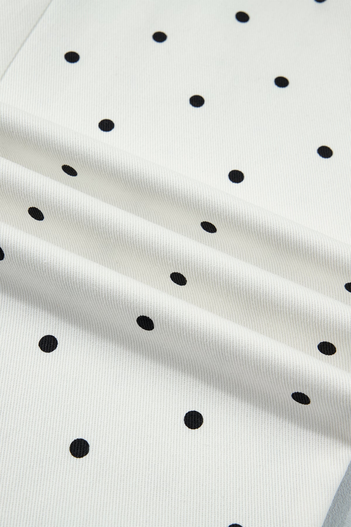 White Polka Dot Print Scalloped Patch Pocket Cotton Shift Pants