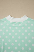 Green Polka Dot Print Color Block Trim Mock Neck Short Set