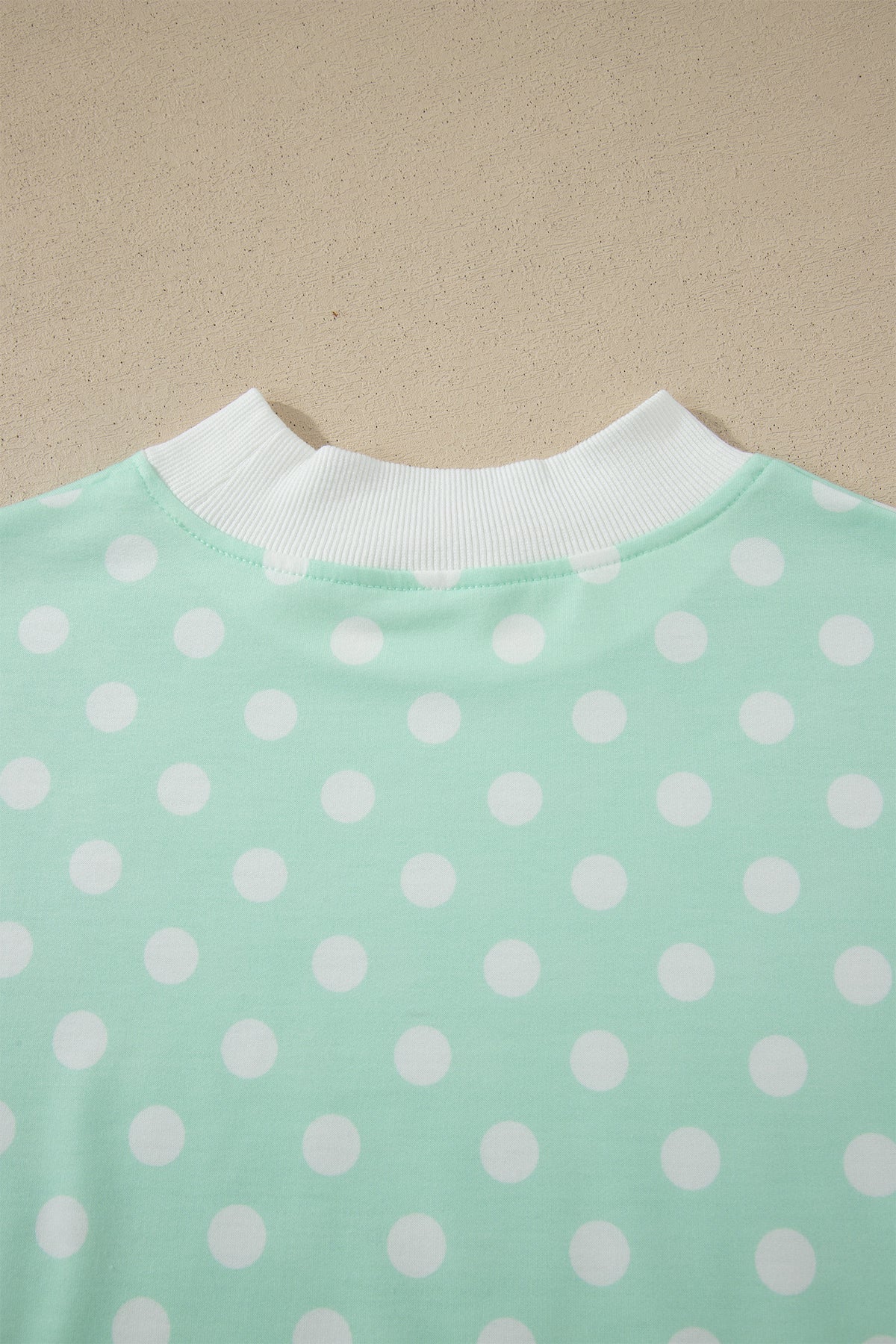 Green Polka Dot Print Color Block Trim Mock Neck Short Set