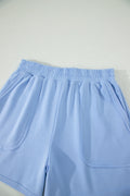 Mist Blue Loose Polo Tee Elastic Waist 2pcs Short Set