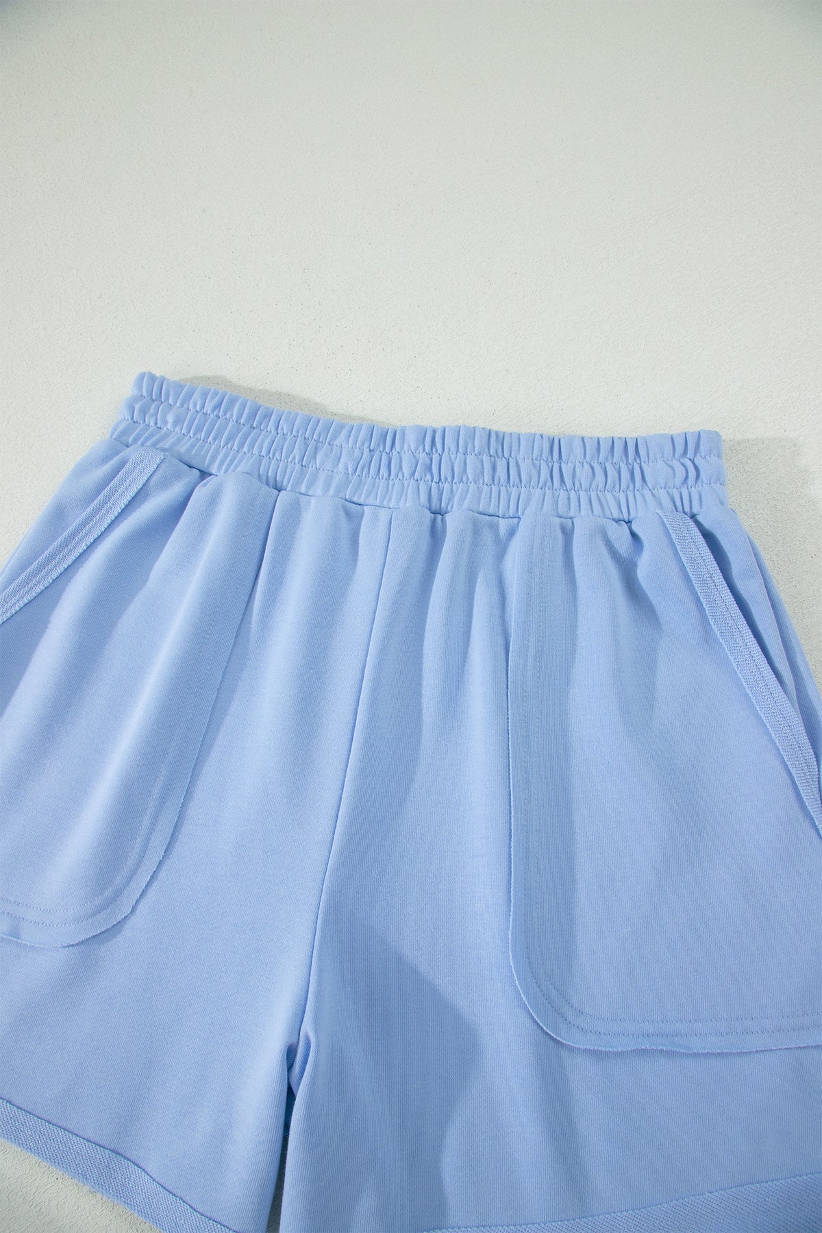 Mist Blue Loose Polo Tee Elastic Waist 2pcs Short Set