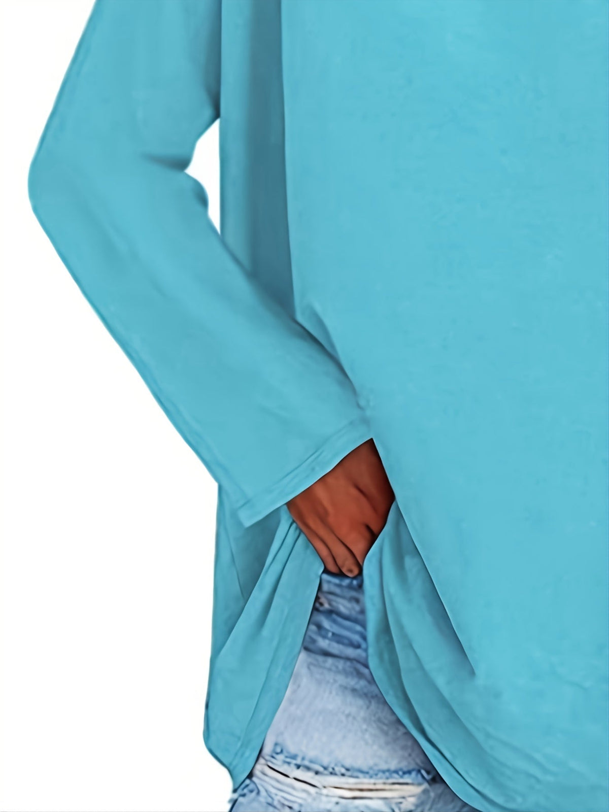 Women's Solid Color Oversized Tops, V-Neck Long Sleeve T-Shirts, Casual Loose Shirts