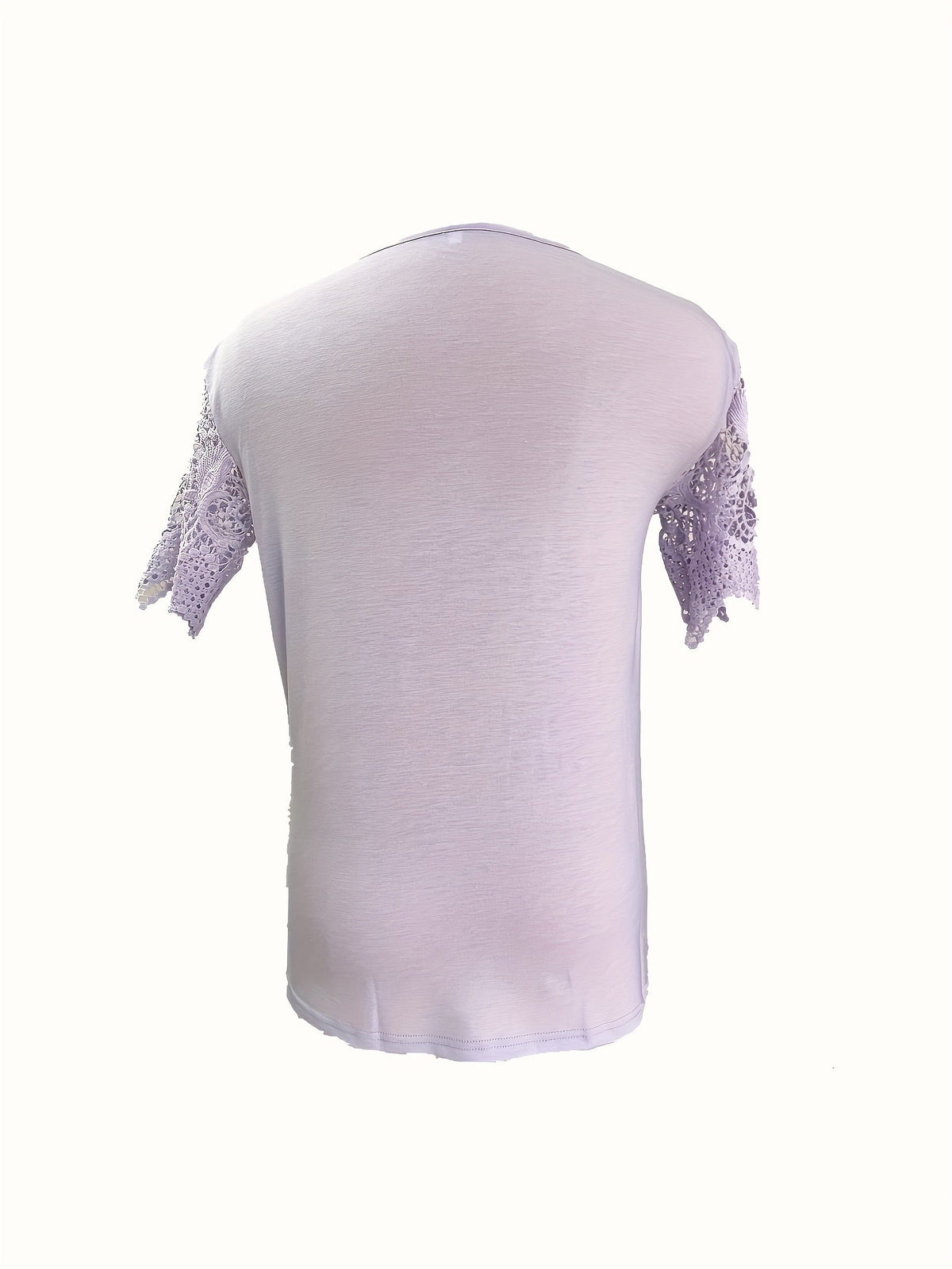 Pure Color Lace Patchwork Short Sleeve T-shirt