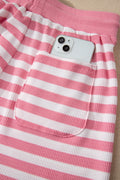 Pink Stripe Puff Short Sleeve T Shirt Matching Shorts Set