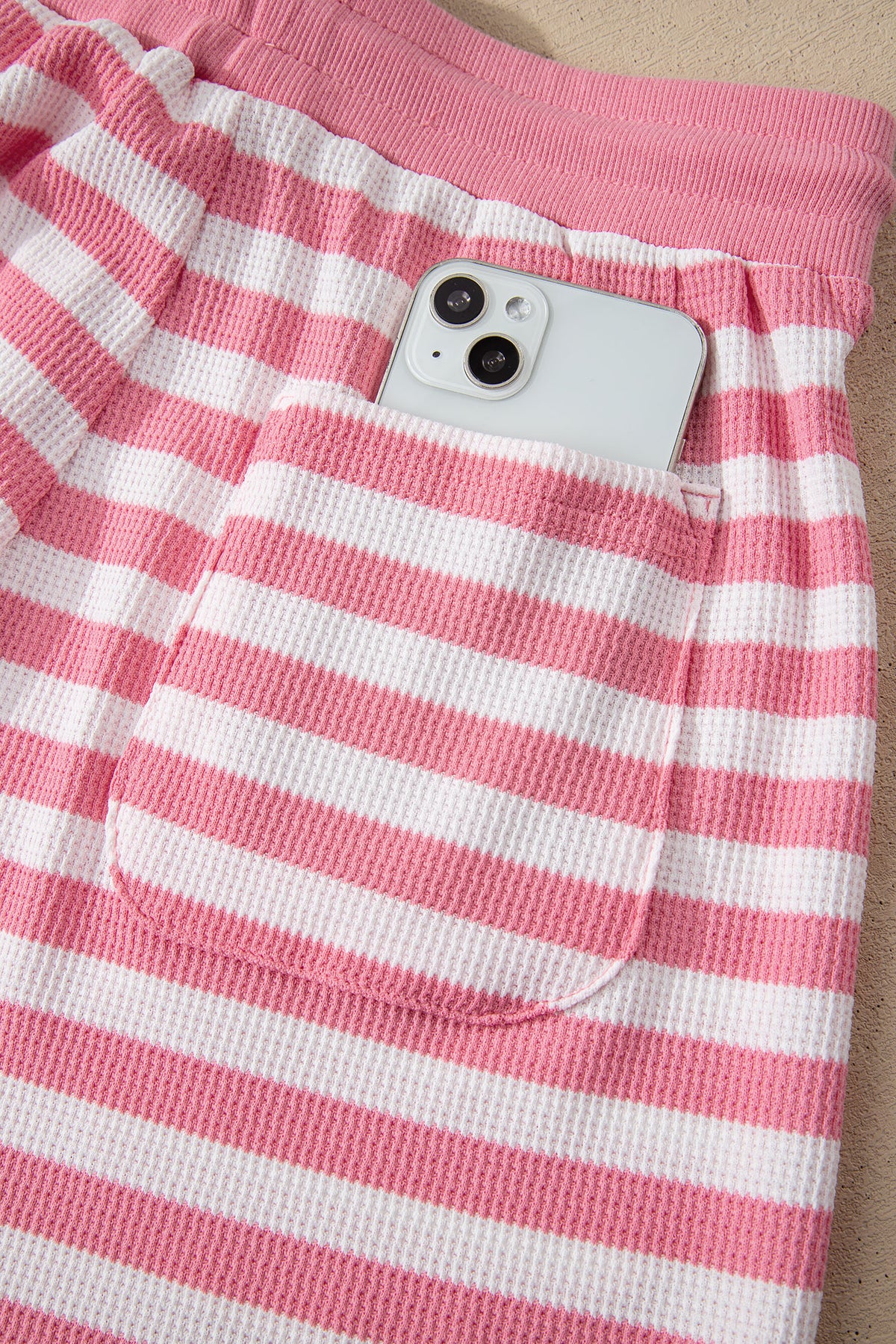 Pink Stripe Puff Short Sleeve T Shirt Matching Shorts Set