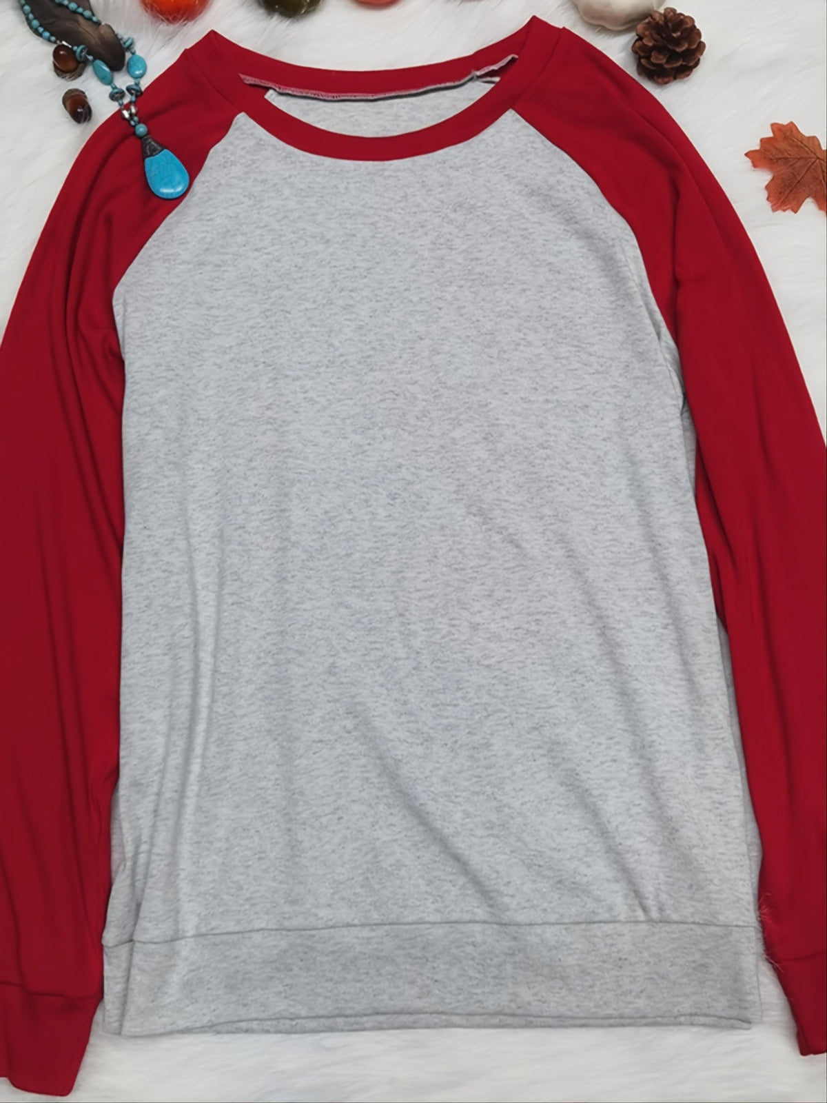 Color Block Long Sleeve Shirt, Oversized Crew Neck Top