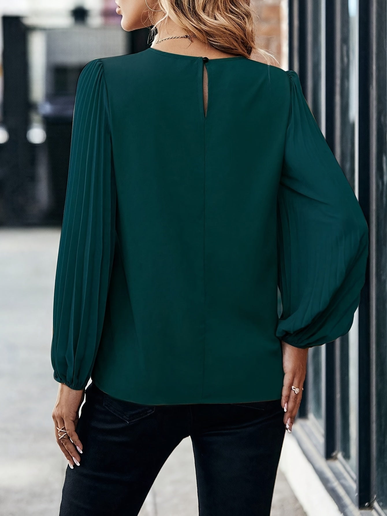 Elegant Round Neck Long Sleeve Blouse - Women's Polyester Shirt for Mature Ladies - Machine Washable, Non