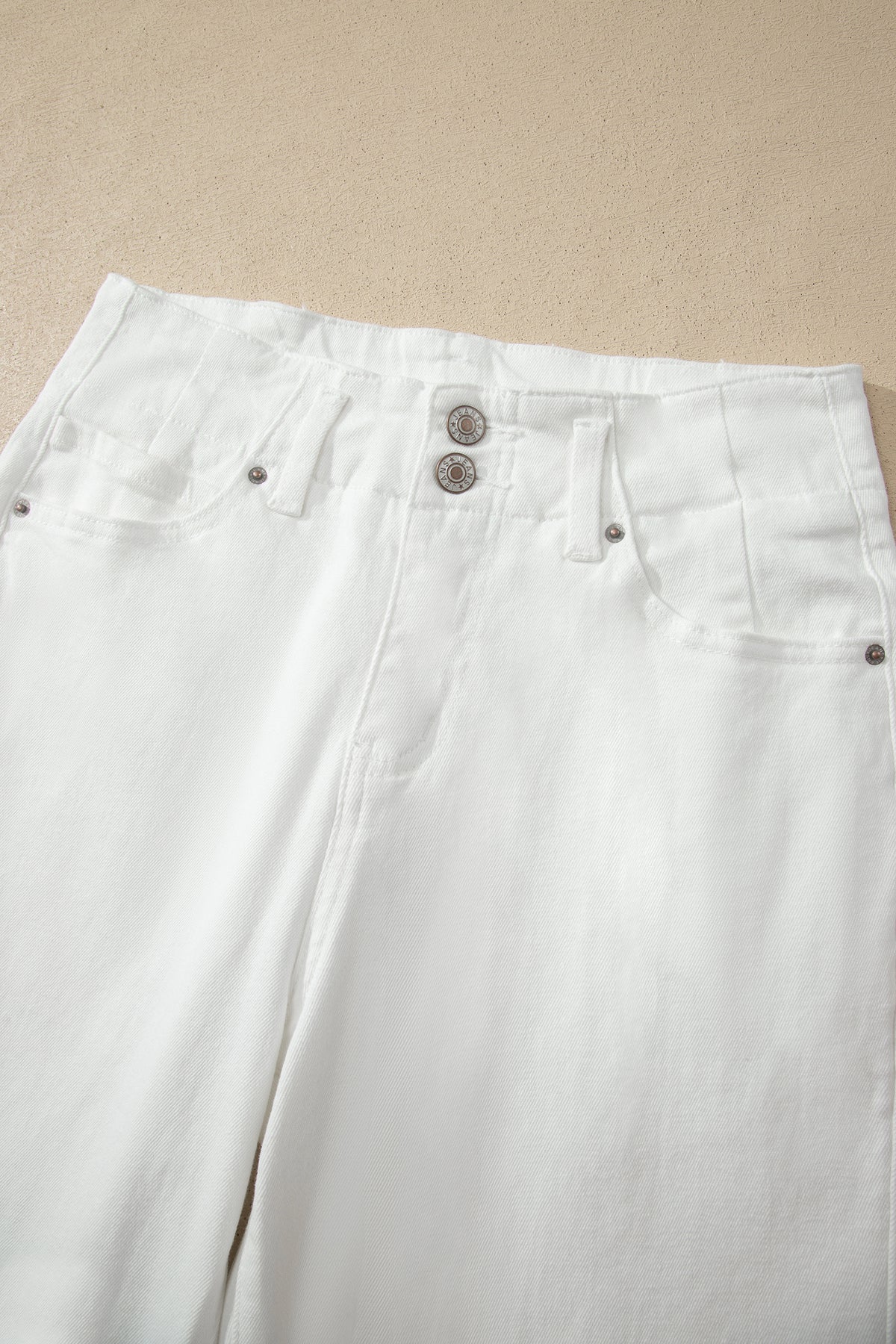White 2-Button High Waist Wide Leg Jeans