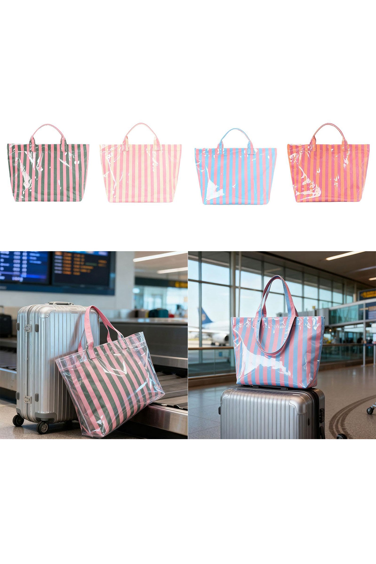 Blackish Green Glossy Striped Vinyl Large Tote Bag (Color Varied)