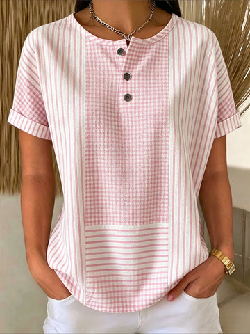Button Short Sleeve Loose Vintage T-Shirt