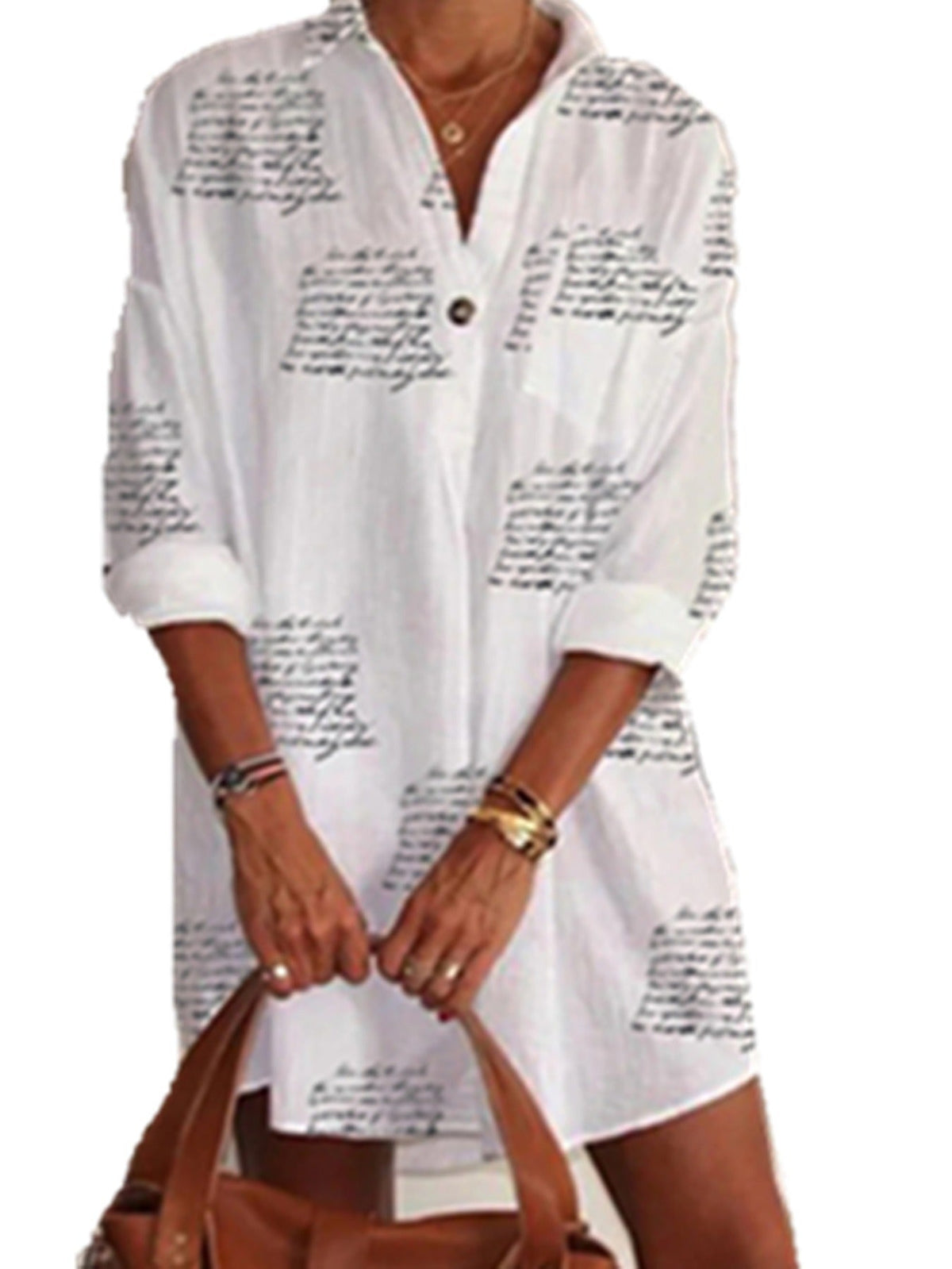 Women's Blouses Bohemian Knee Length Linen Blouses Loose Neck Button Pocket Casual V Neck Blouses