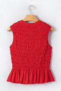 Fiery Red Shirred Slim Fit Ruffle Hem Tank Top