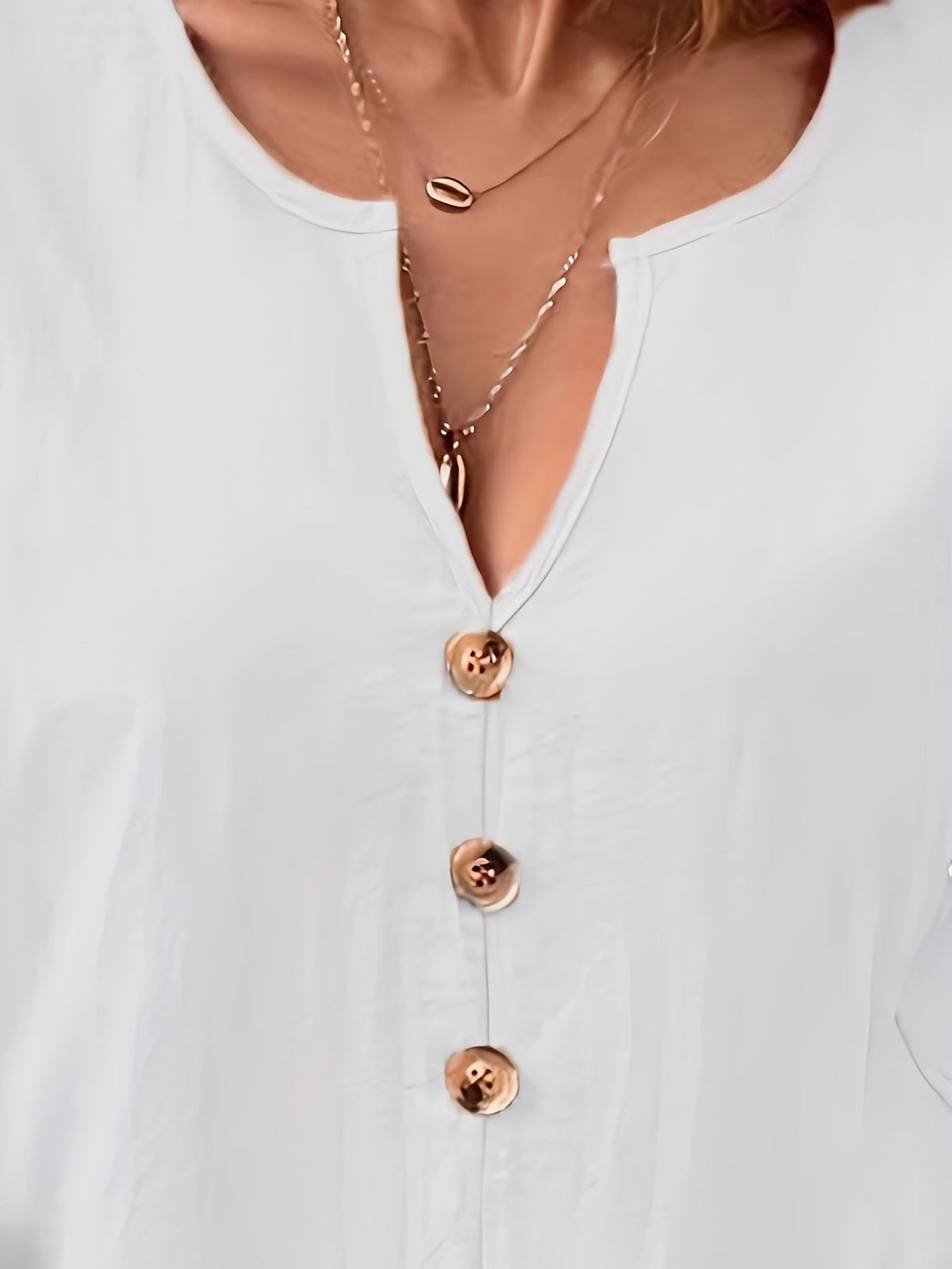 Elegant V-Neck Short Sleeve Button Detail Blouse