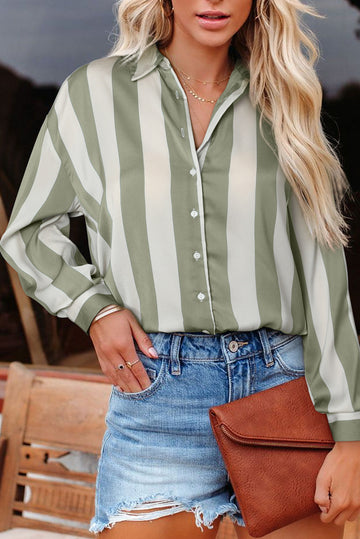 Green Striped Soft Relaxed Button Up Shirt