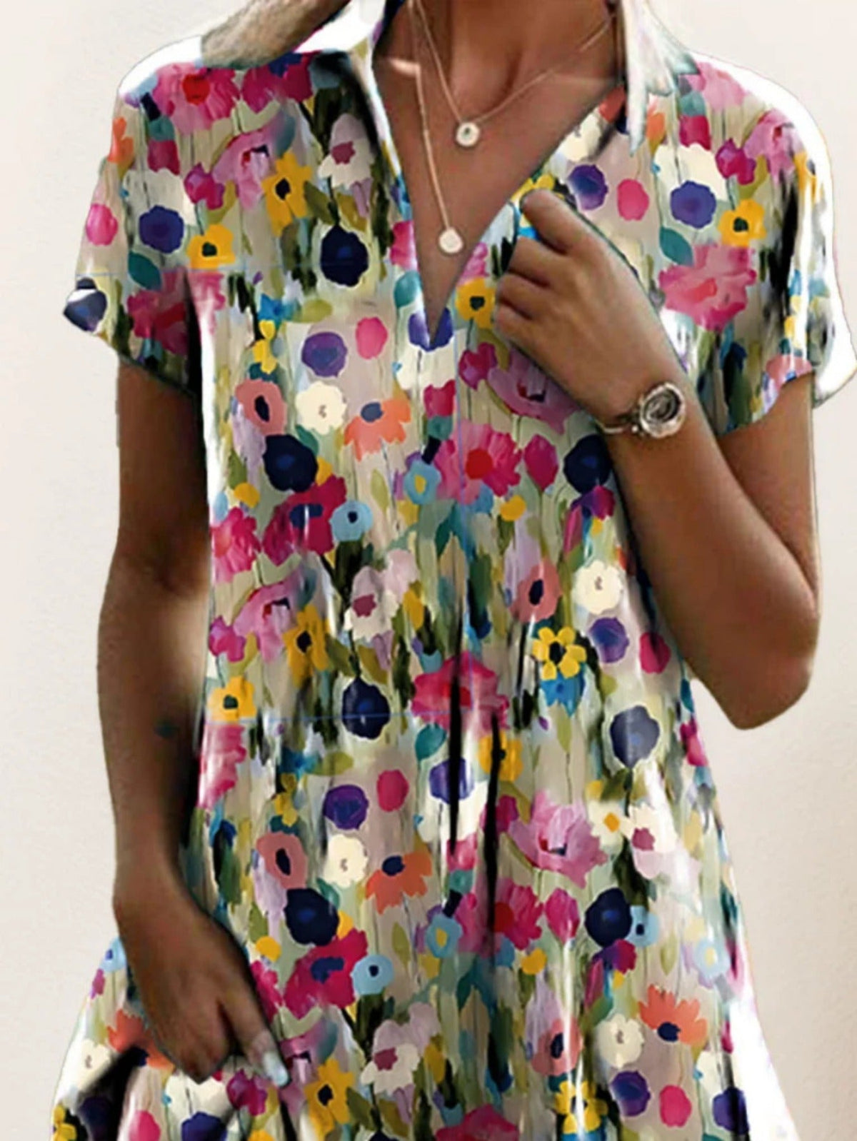 Women's Short Sleeve Floral Shirt Collar Daily Going Out Casual Midi Dress