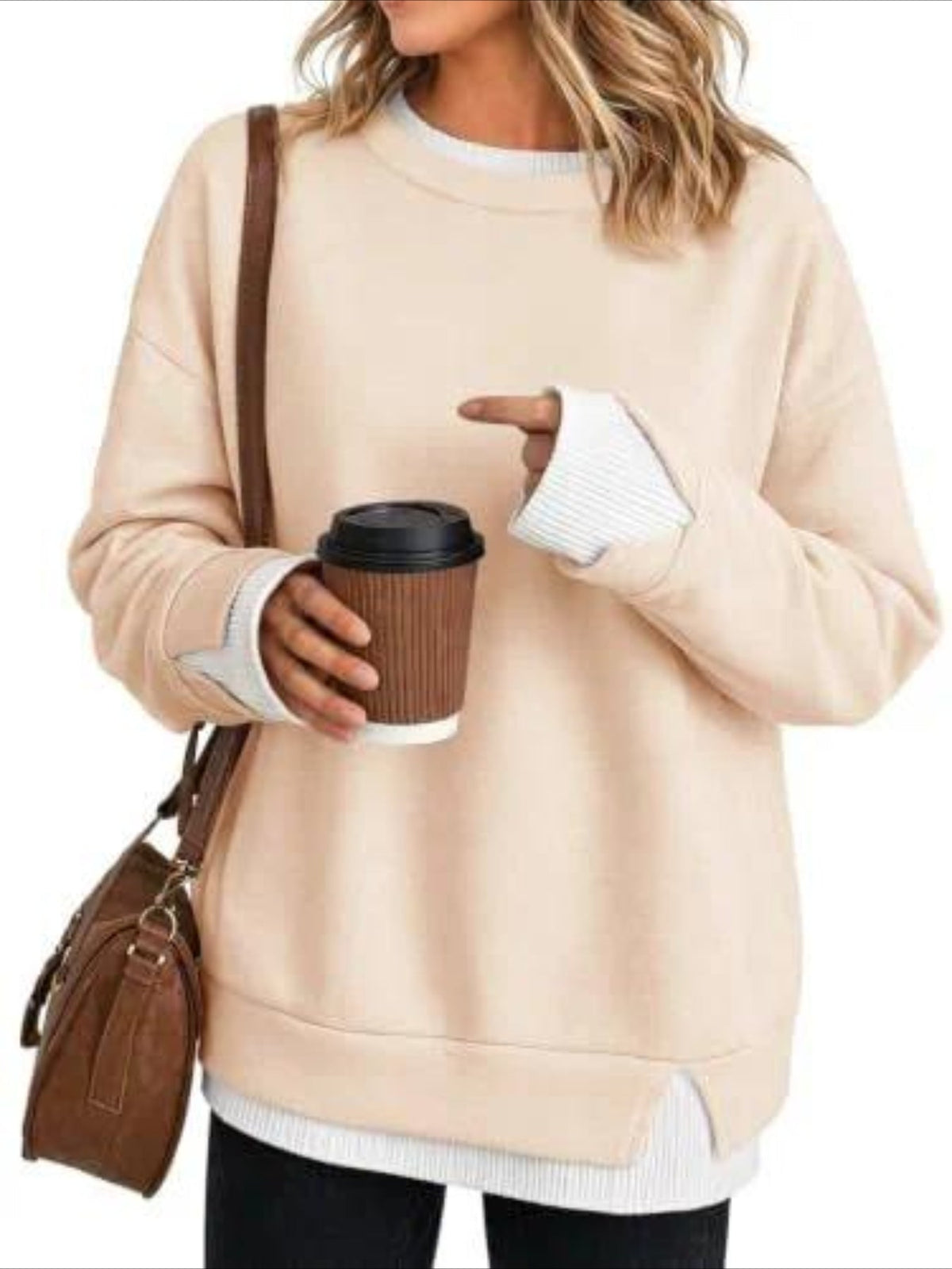 Plain Crew Neck Split Joint Casual Spring/Fall Long Sleeve Sweatshirt